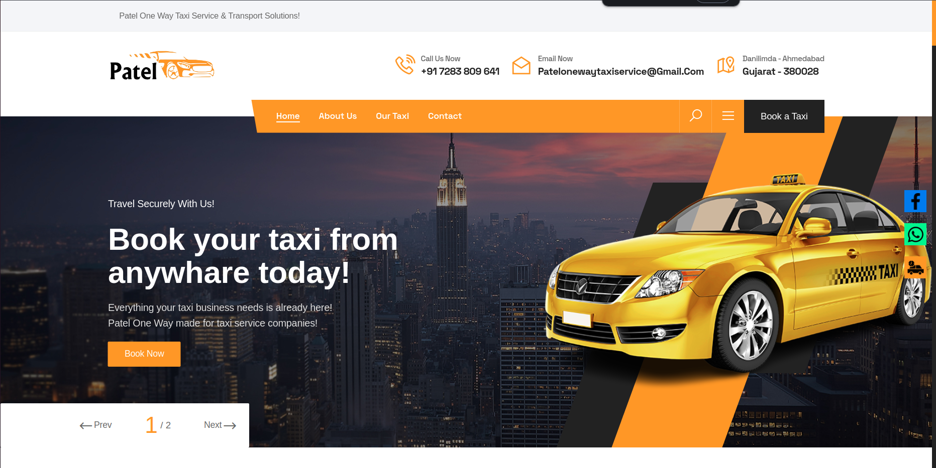 Patel One Way Taxi Website Developme
